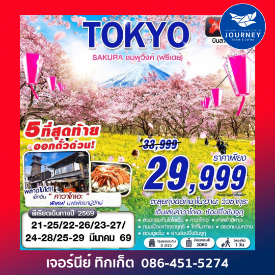 TOKYO SAKURA ชมพูวิ๊งค์ (ฟรีเดย์) (MAR) 5D3N