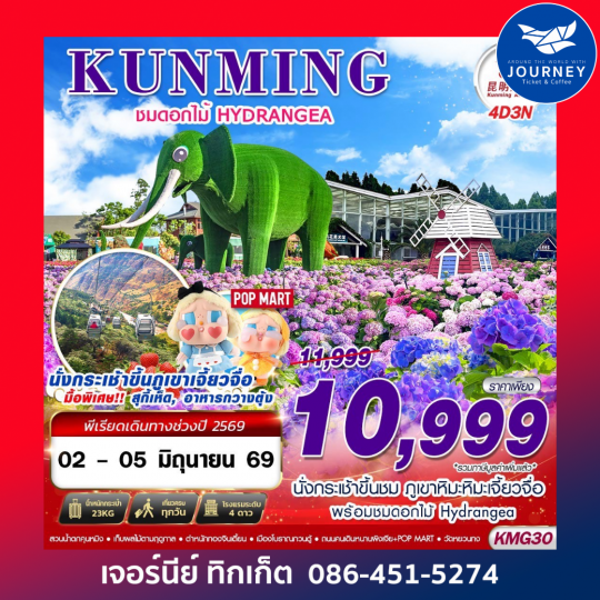 KUNMING ภูเขาหิมะเจี้ยวจื่อ - ดอกไม้ Hydrangea  4D3N (JUN-JUL26)
