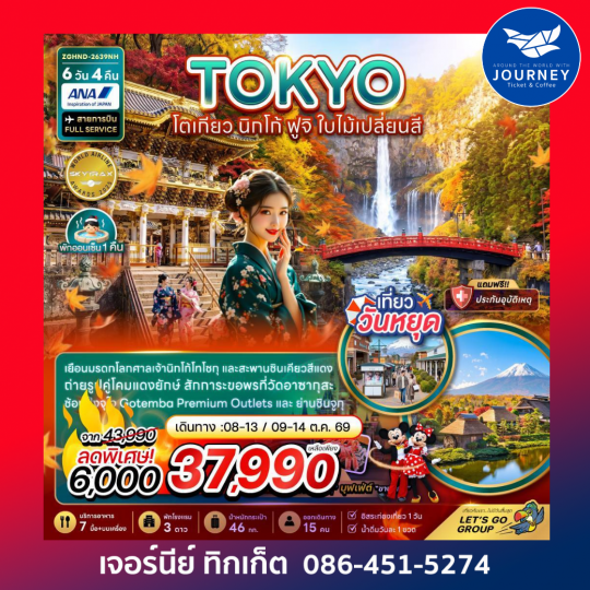 โตเกียว นิกโก้ ฟูจิ ใบไม้เปลี่ยนสี (เที่ยวอิสระ 1 วัน) 6 วัน 4 คืน