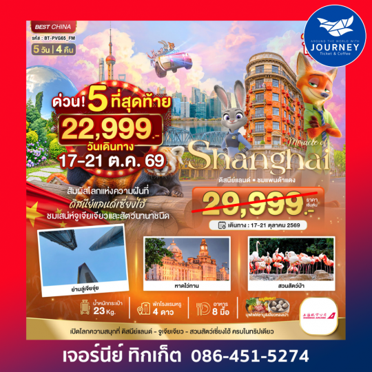 เซี่ยงไฮ้ ดิสนีย์แลนด์ ชมแพนด้าแดง 5 วัน 4 คืน