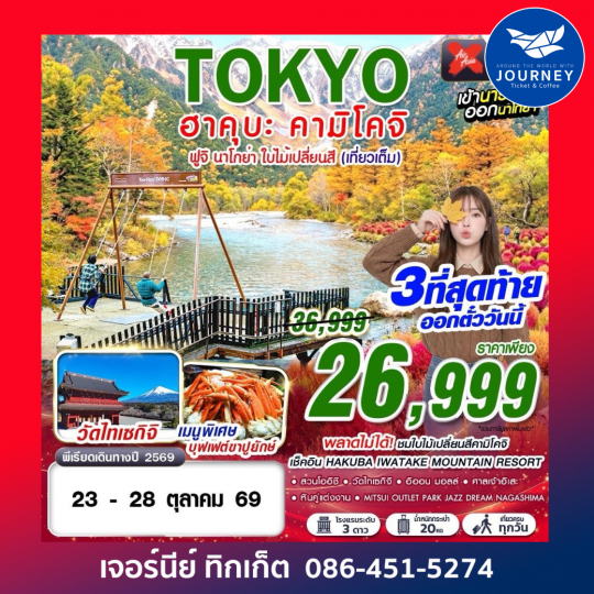 TOKYO ฮาคุบะ-คามิโคจิ ฟูจิ นาโกย่า ใบไม้เปลี่ยนสี (เที่ยวเต็ม) 6D4N