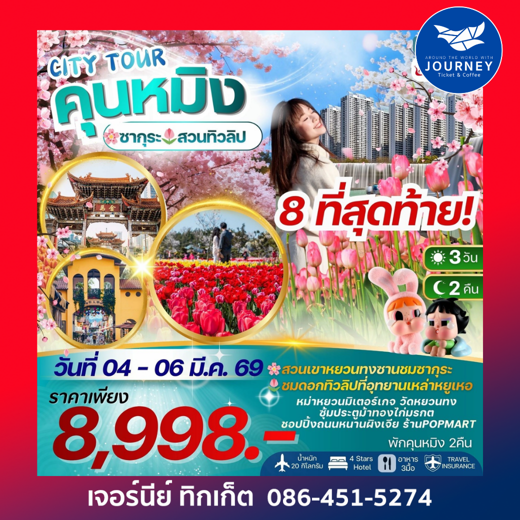 CITY TOUR KUNMING คุนหมิง ชมซากุระ+ทิวลิป 3วัน 2คืน พักคุนหมิง 2 คืน