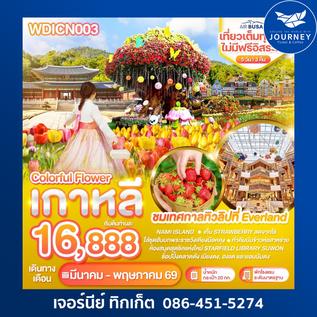 เกาหลี Colorful flower เที่ยวเต็มไม่มีฟรีอิสระ 5วัน 3 คืน