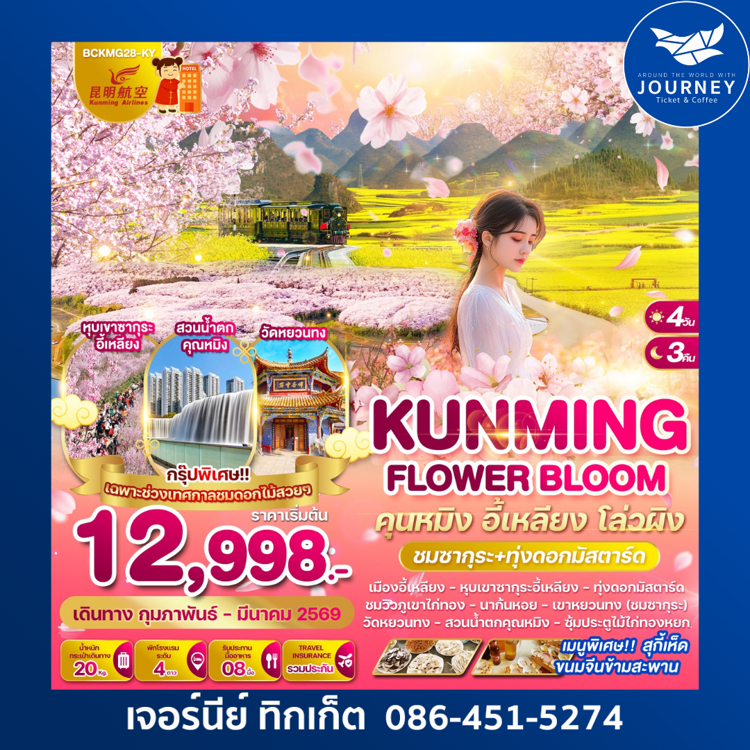 คุนหมิง อี้เหลียง โล่วผิง 4วัน 3คืน (ชมซากุระ+ทุ่งดอกมัสตาร์ด)