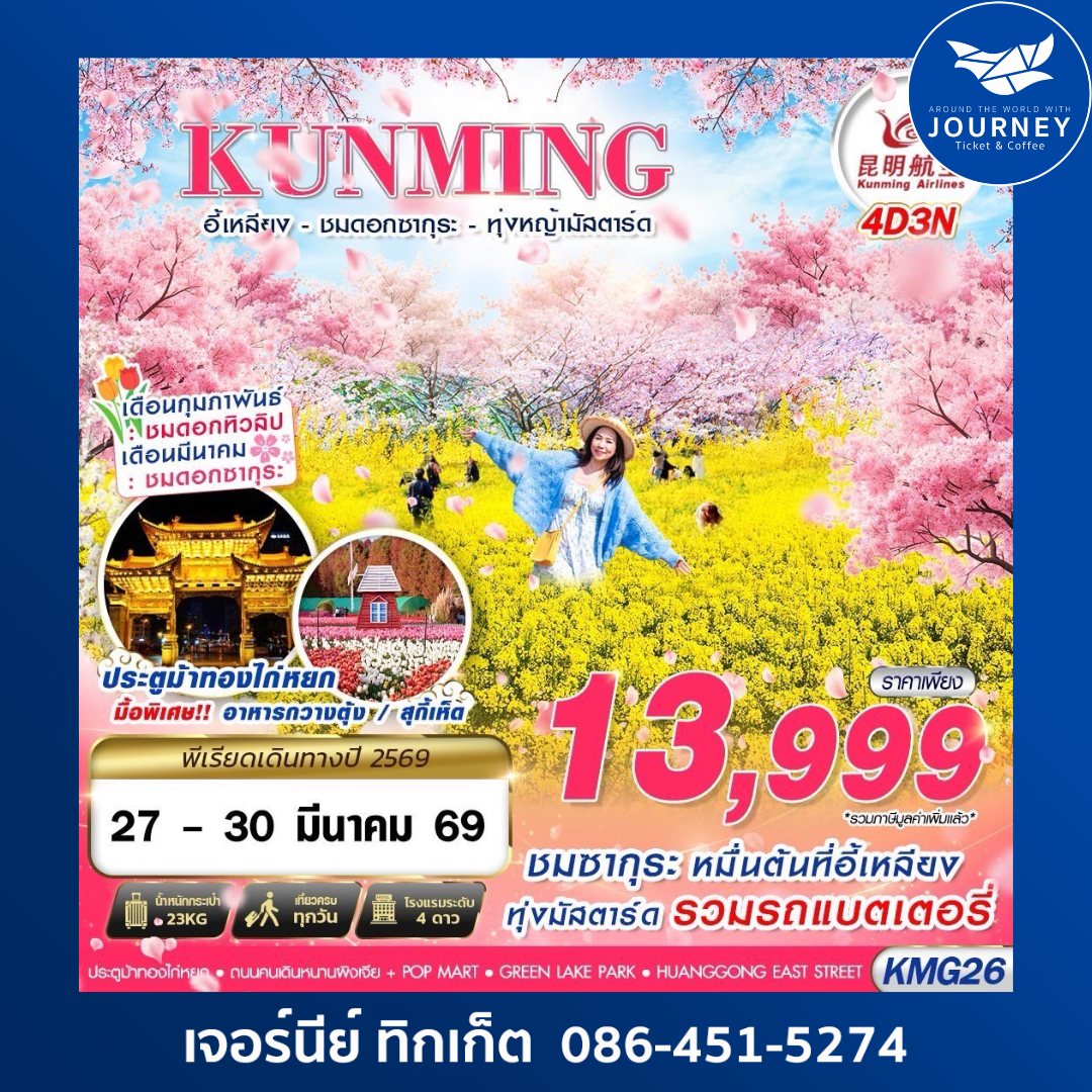 KUNMING  อี้เหลียง - ชมซากุระ - ทุ่งหญ้ามัสตาร์ด  4D3N