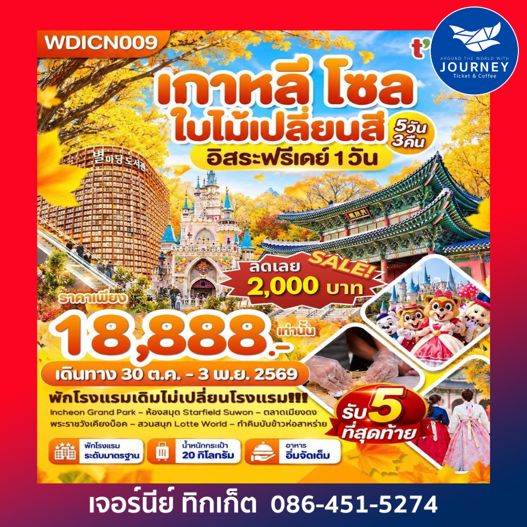 เกาหลี โซล ใบไม้เปลี่ยนสี ฟรีอิสระ 5วัน 3คืน
