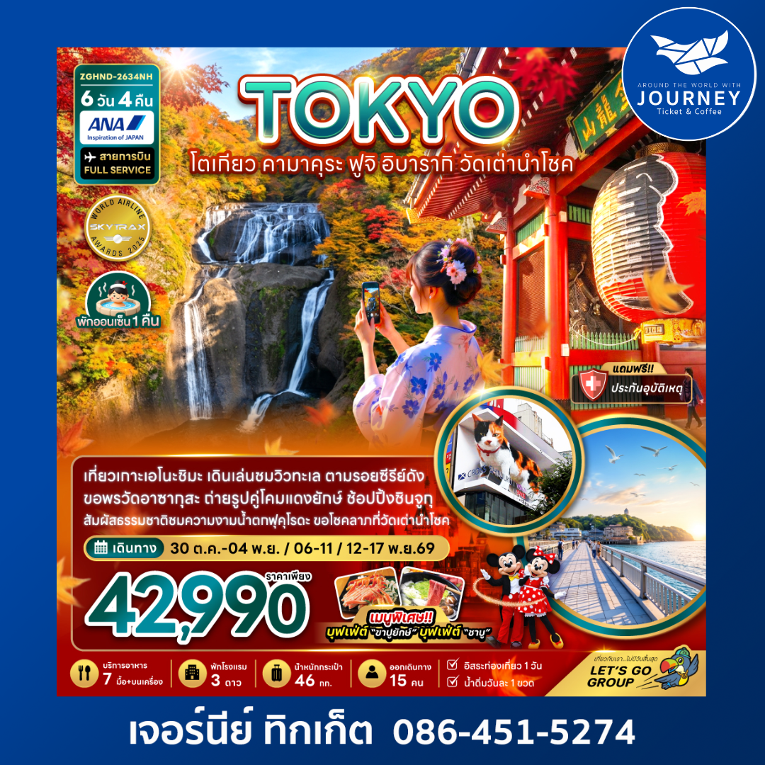 โตเกียว คามาคุระ ฟูจิ อิบารากิ วัดเต่านำโชค (เที่ยวอิสระ 1 วัน) 6 วัน 4 คืน